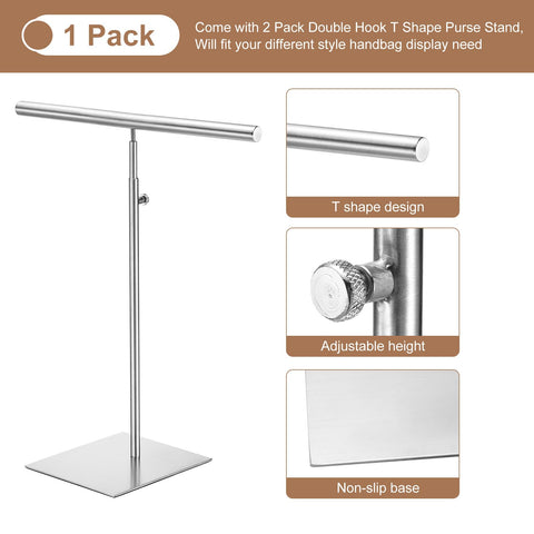 sourcing map Necklace Display Stand Adjustable Height Jewelry Rack T Bar Tabletop Purse Holder for Home Boutique Store - Silver