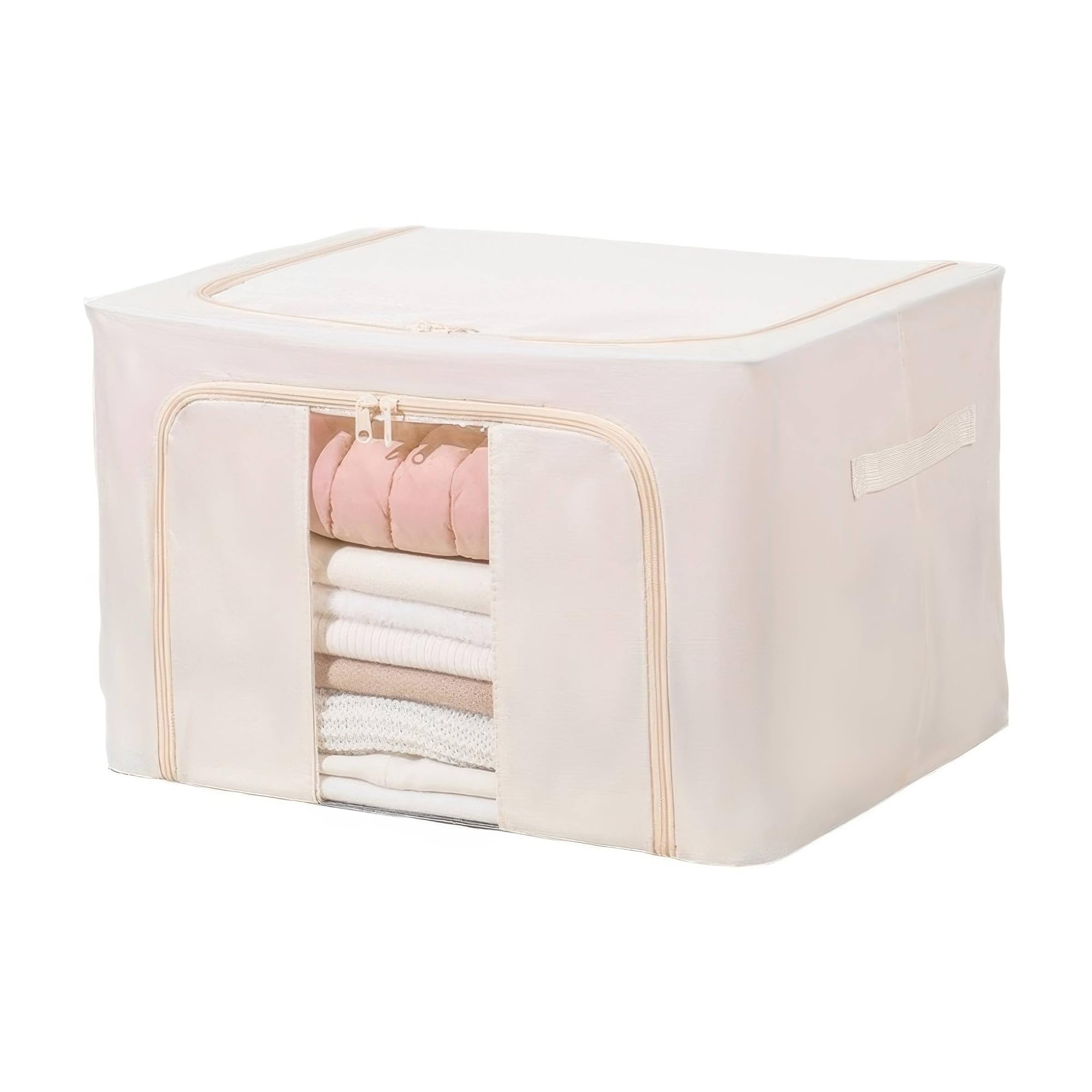 flaxarne Clothes Storage Boxes with Handles,Fabric Storage Boxes with Zipper Lids,Under Bed Organiser for Towel T-shirts Blankets,40×30×20 cm,Beige