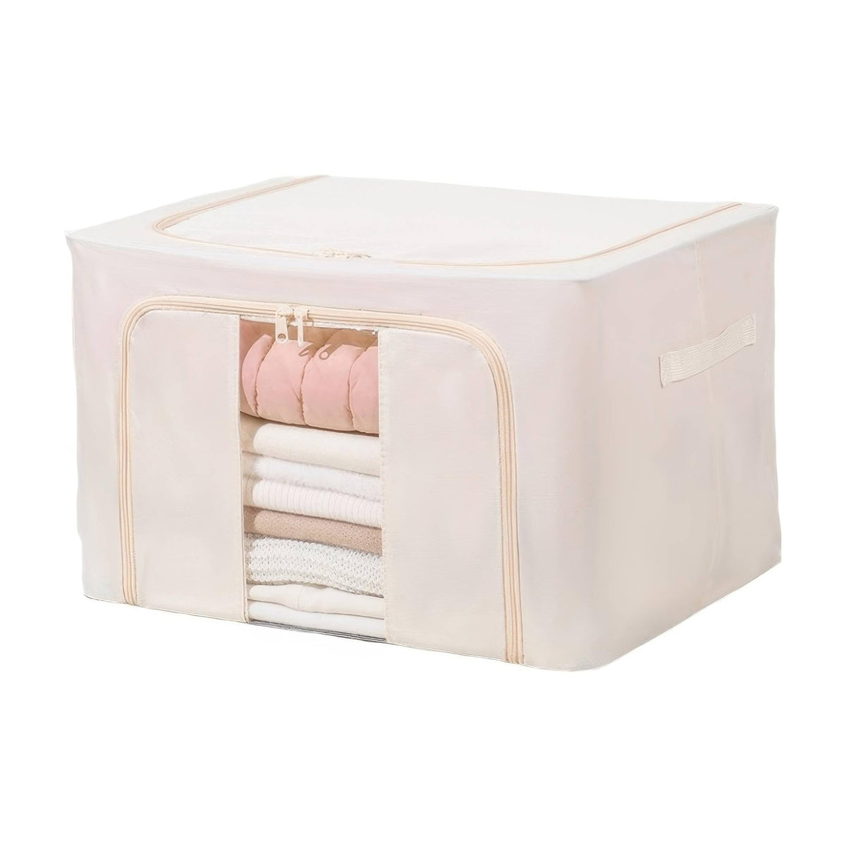 flaxarne Clothes Storage Boxes with Handles,Fabric Storage Boxes with Zipper Lids,Under Bed Organiser for Towel T-shirts Blankets,40×30×20 cm,Beige