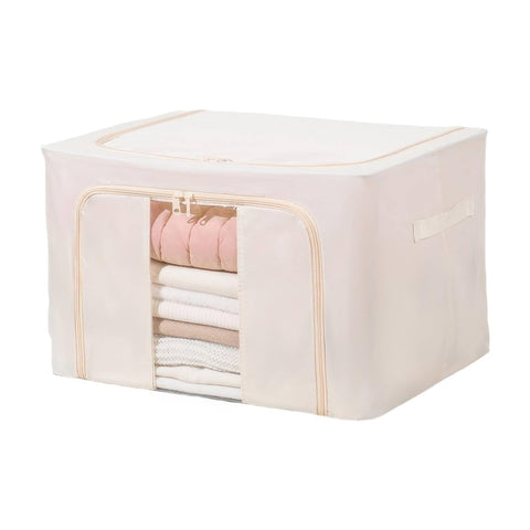 flaxarne Clothes Storage Boxes with Handles,Fabric Storage Boxes with Zipper Lids,Under Bed Organiser for Towel T-shirts Blankets,40×30×20 cm,Beige