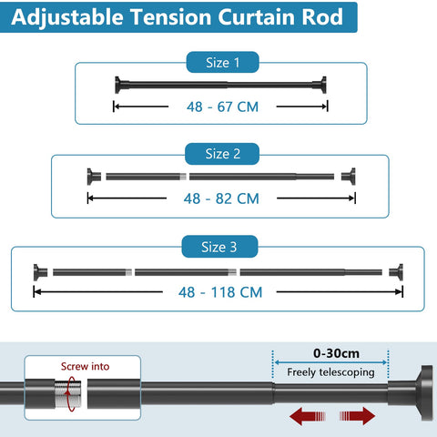 WELDUN Extendable Shower Curtain Tension Rod 48-118CM No Drill Rod