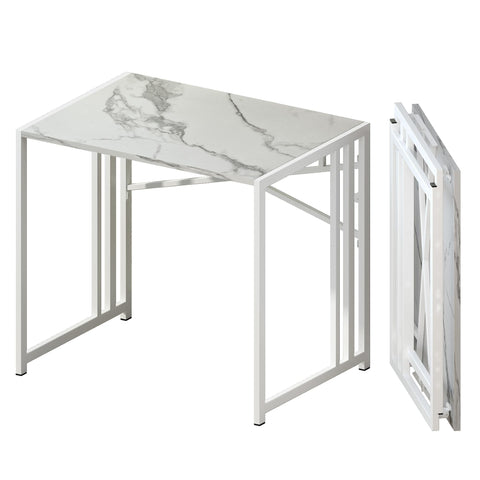 Lutown-Teen 47 inch Folding Desk No Assembly Required, White Marble