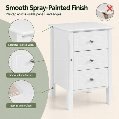 Yaheetech Bedside Table with 3 Drawers, White