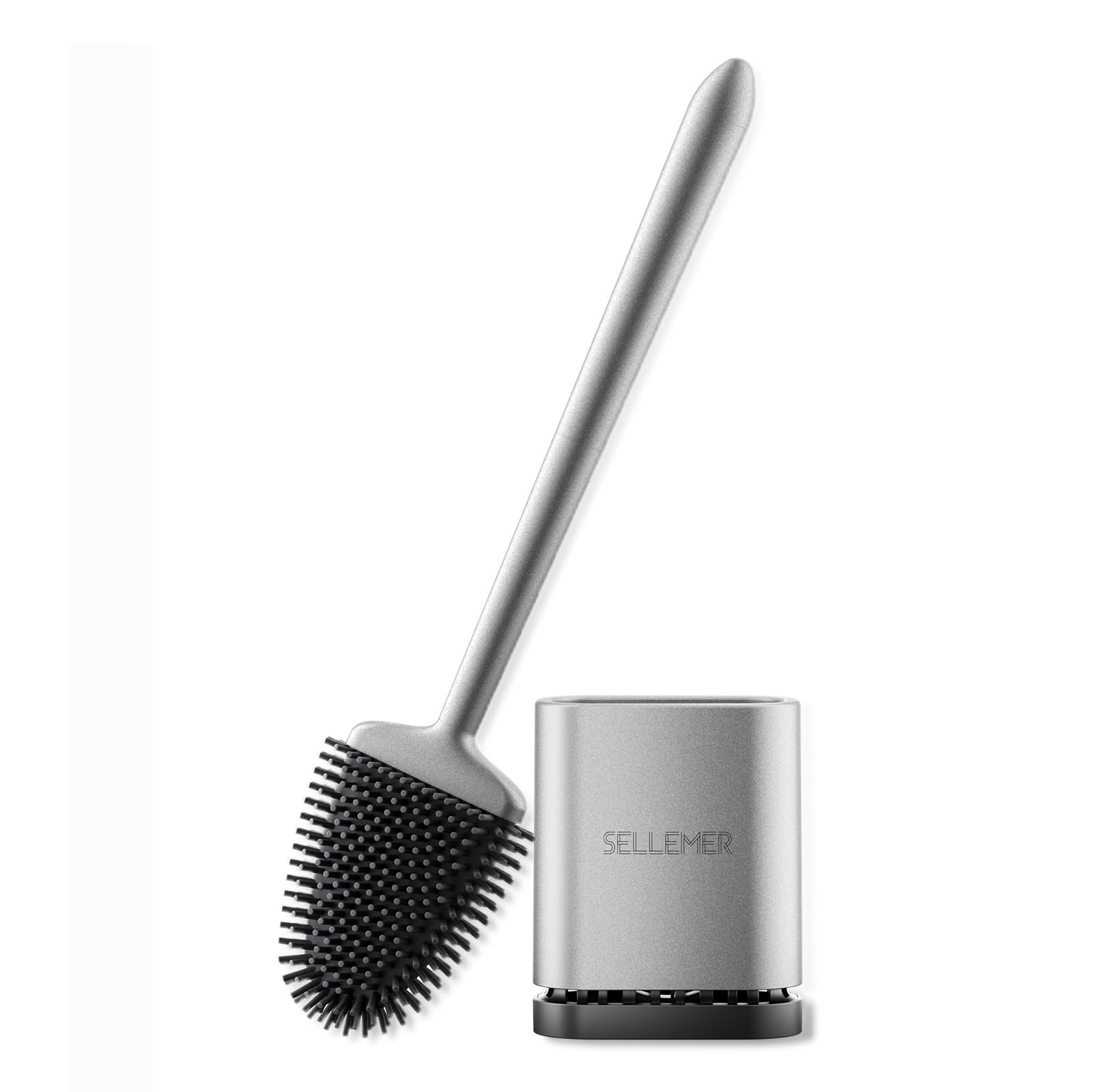 Sellemer Toilet Brush and Holder Set for Bathroom, Flexible Toilet Bowl Brush Head with Silicone Bristles, Ventilation Slots Base (Rose Gold)