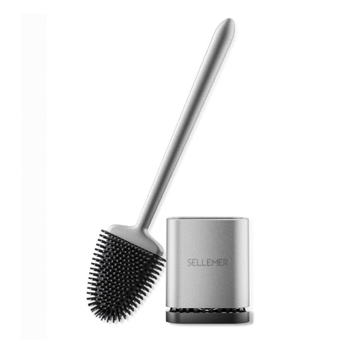Sellemer Toilet Brush and Holder Set for Bathroom, Flexible Toilet Bowl Brush Head with Silicone Bristles, Ventilation Slots Base (Rose Gold)