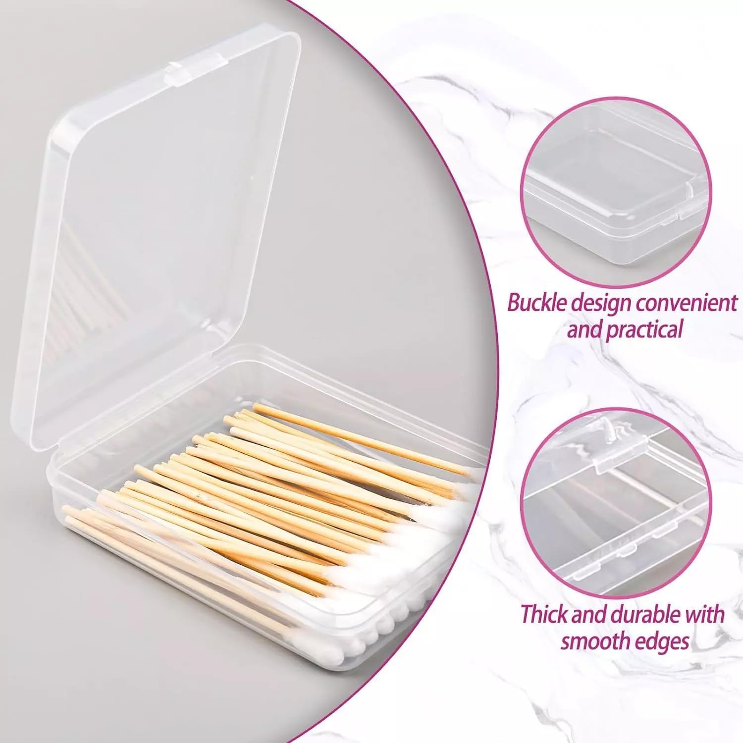 3Pcs Clear Blue Pink Portable Travel Cotton Pad Holder, Swab Holder Dispenser Small Hair Tie Containers Storage Box Qtip Bathroom Vanity Countertop