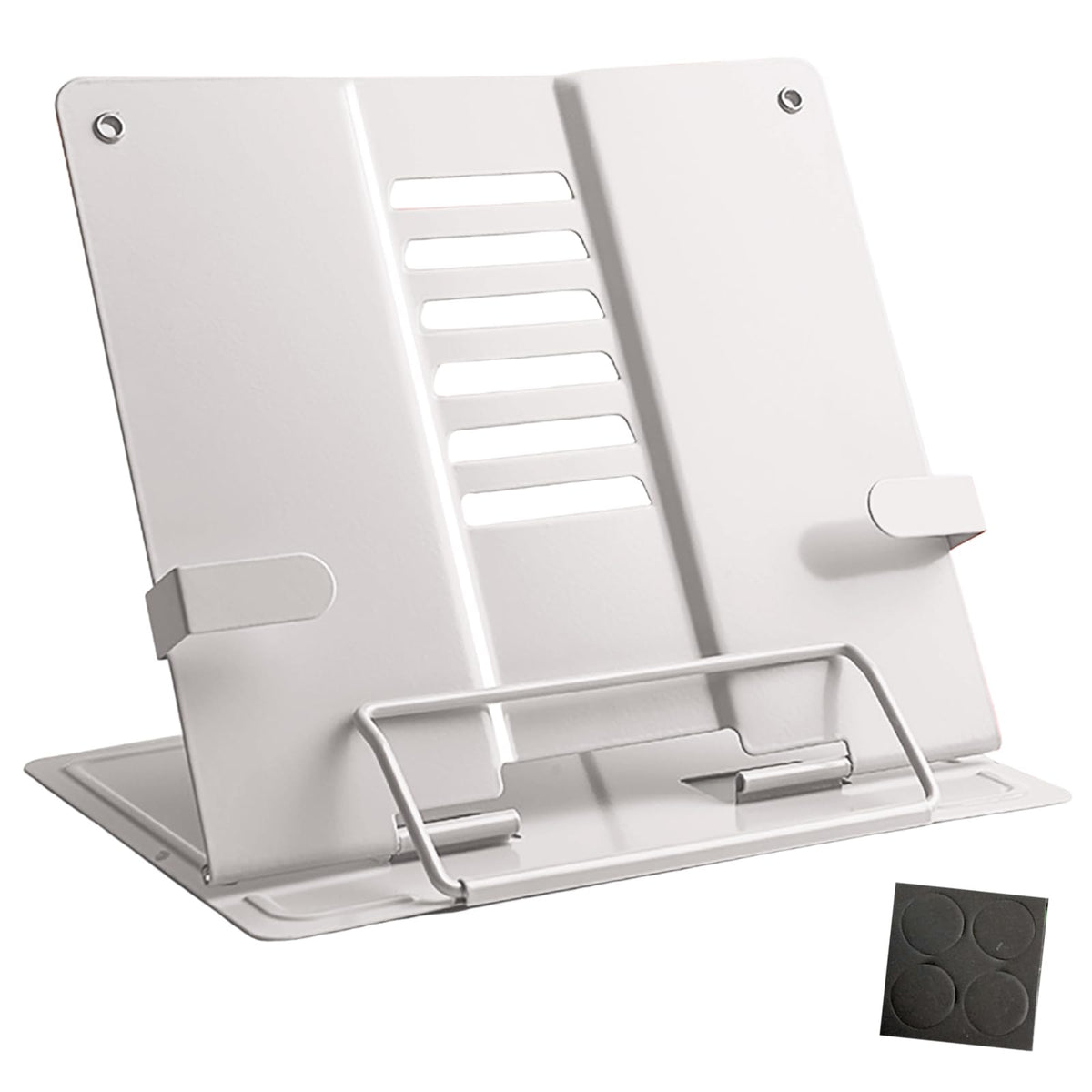 Senshuomy Adjustable Recipe Book Stand, Folding Cookbook Holder for Kitchen, School and Office Use, Reading Rest with Multiple Angles (White)