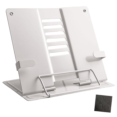 Senshuomy Adjustable Recipe Book Stand, Folding Cookbook Holder for Kitchen, School and Office Use, Reading Rest with Multiple Angles (White)