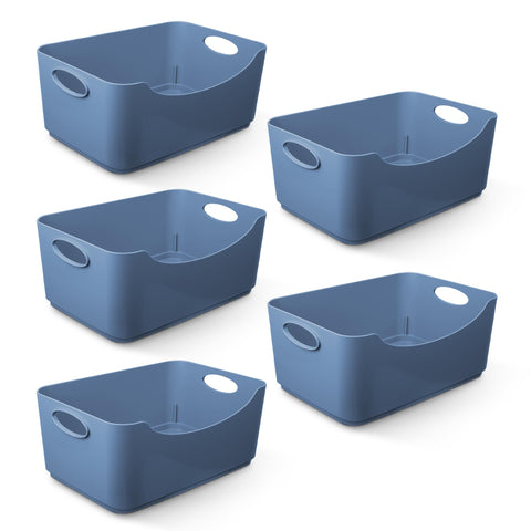 KEPLIN 5 Pack Plastic Storage Baskets with Handles, BPA-Free Dishwasher Safe Organiser Boxes for Kitchen, Bathroom, Pantry, Shelves & Drawers