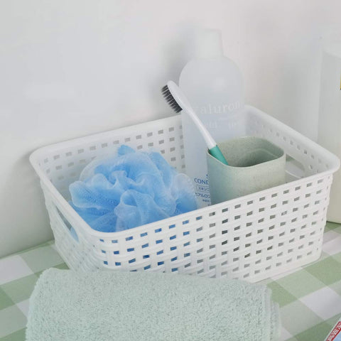 Kiddream 6 Packs Plastic Weave Basket, Small Cupboard Storage Basket, White
