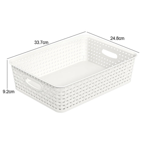 Sandmovie Woven Office Storage Baskets, A4 Plastic Basket Trays, White, Packs of 6