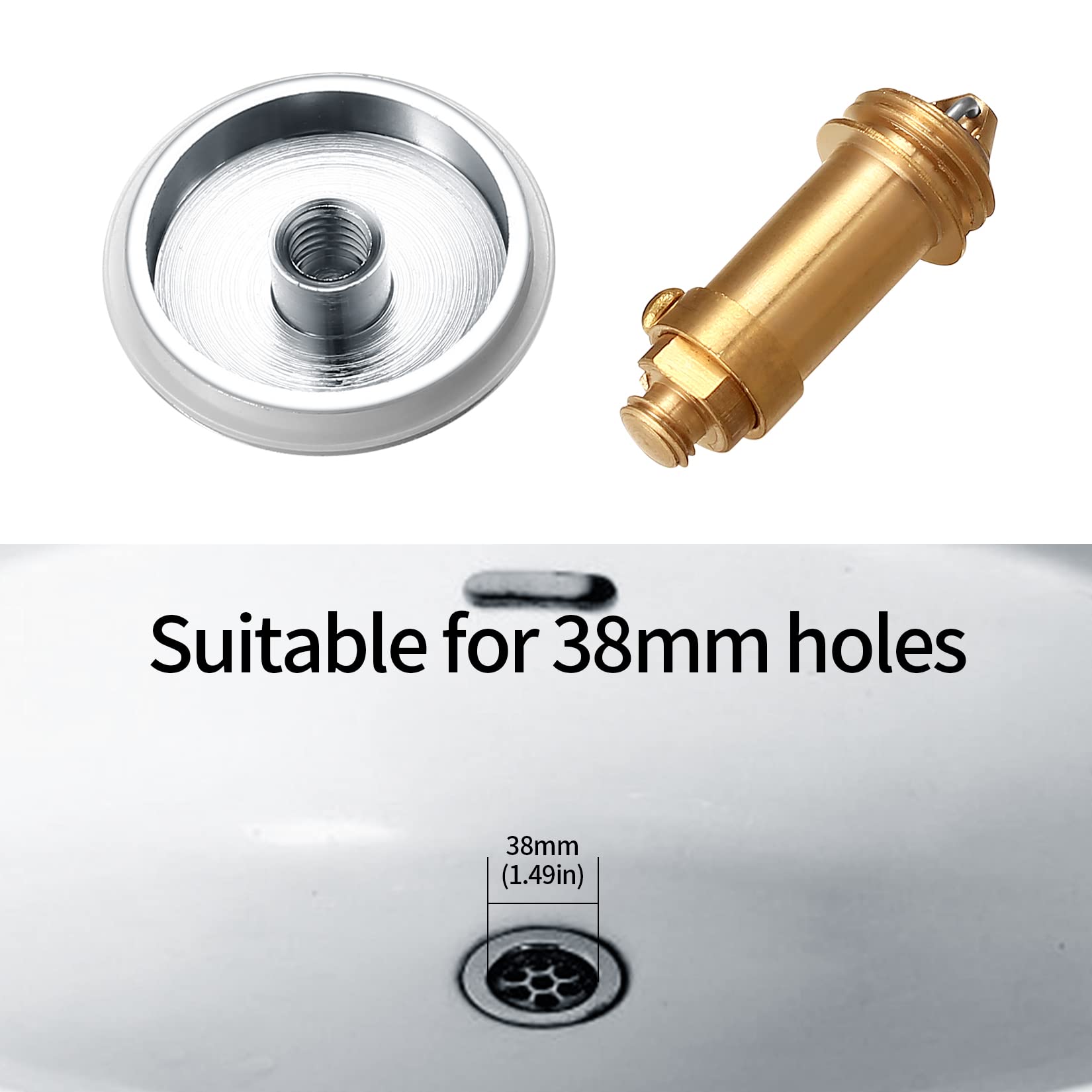 Zhujiehigh 2 Pcs Brass Click Clack Pop Up Sink Plug with Strainer, 38mm