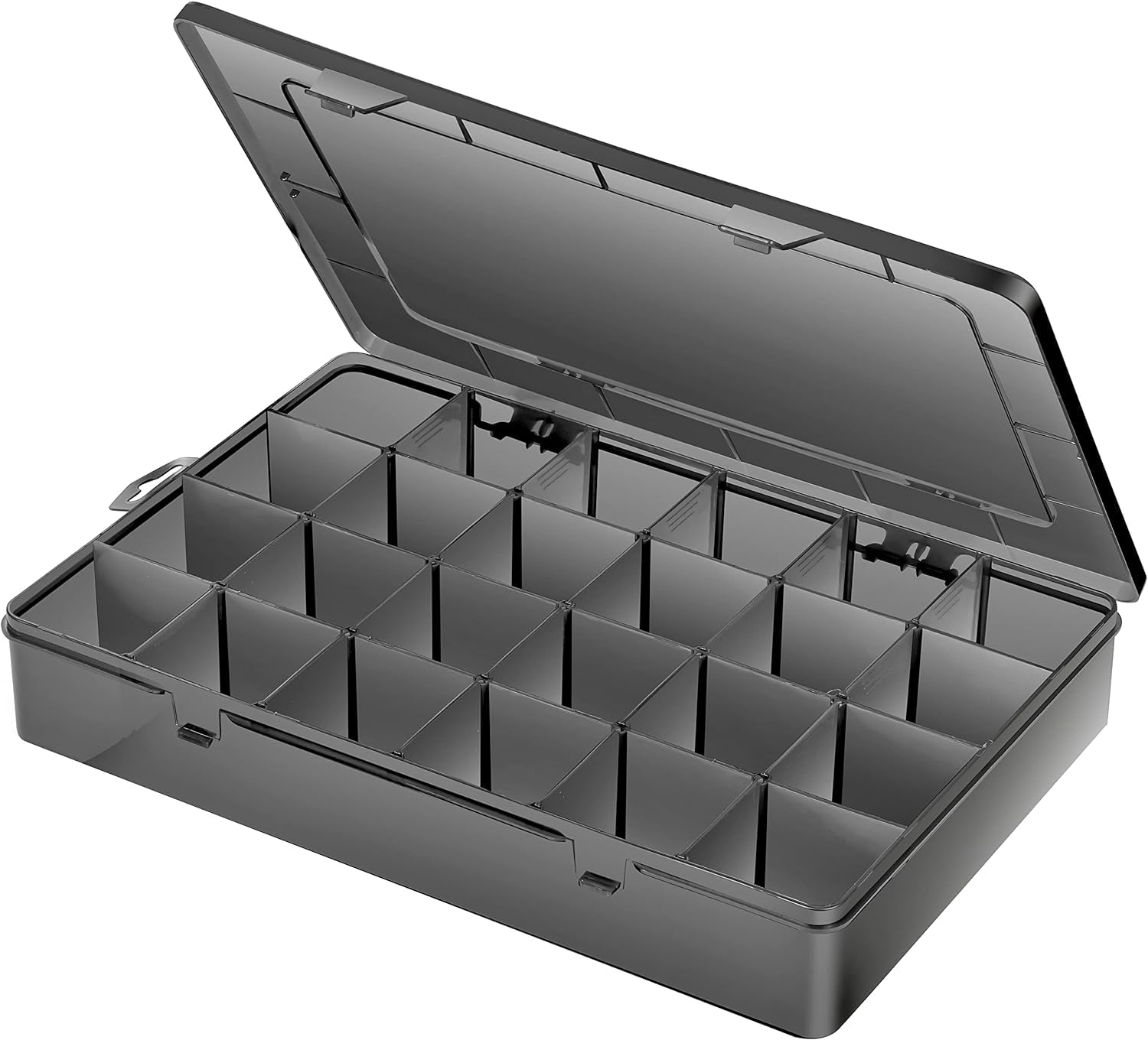 Gbivbe 24 Grids Extra Large Plastic Craft Storage Box, Black Plastic Organizer Container Compartment Bead Storage Box with Adjustable Dividers for