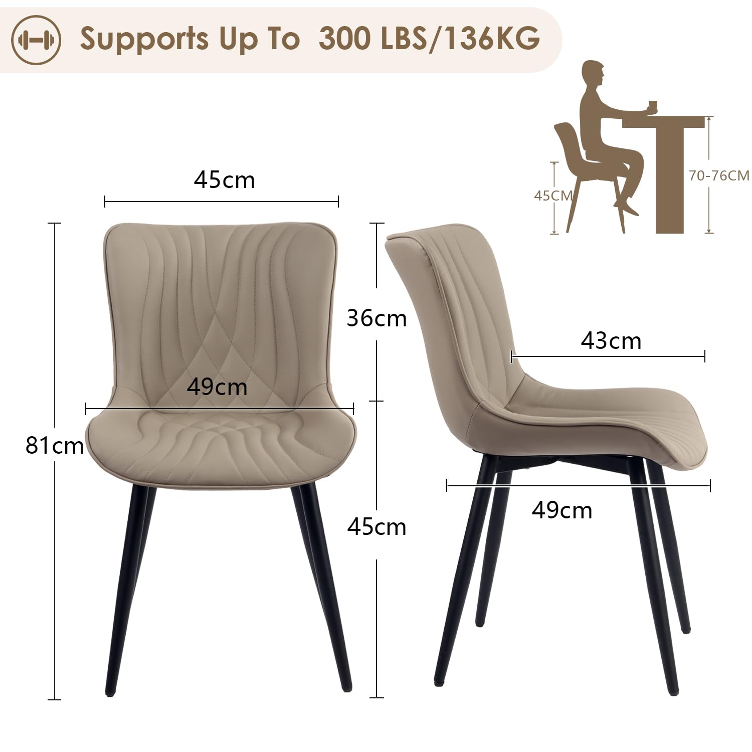 Kidol&Shellder Dining Chairs Set of 2, Modern Dining Room Chair, Khaki