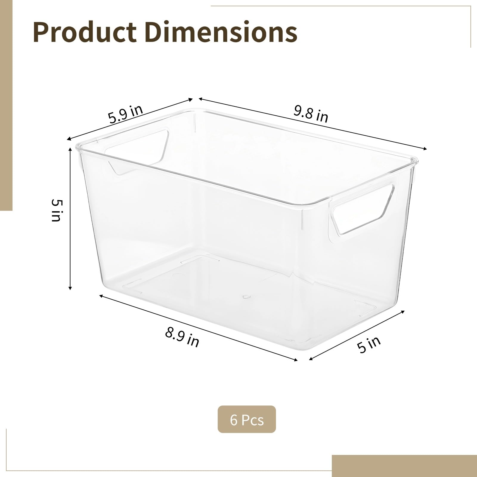 YAGOKKI 6 Pcs Clear Plastic Storage Bins with Handles - Fridge Organiser, Stackable Kitchen Cupboard Organisation for Pantry, Bathroom, Craft Room