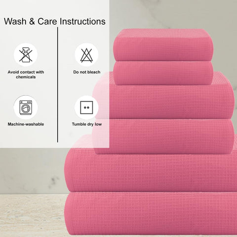 CASA COPENHAGEN Waffle Terry 6-piece set, cotton, extra large, luxurious, pink, 2 bath towels XL, 70 x 140 cm, 2 large hand towels, 50 x 80 cm