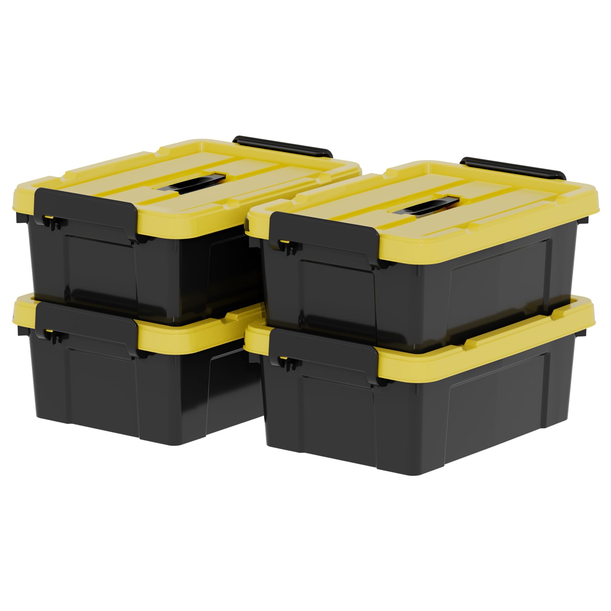 Cetomo 15L*4 Storage Boxes, Plastic Storage Box with Lids, Container with Handle for Tool, Outdoor, Garden, Home, Stackable, Nesting