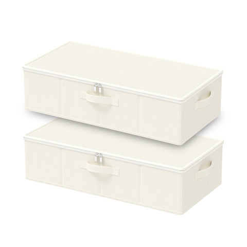 GUOHNHE Under Bed Storage Bins, for Closet, 2 Pack, Beige, 60x30x15 cm