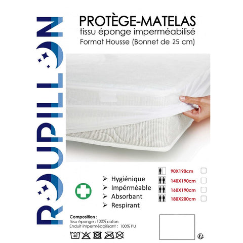 ROUPILLON Home Passion 100% Cotton Fleece Mattress Protector, 160 x 200 + 25 cm, Size:
