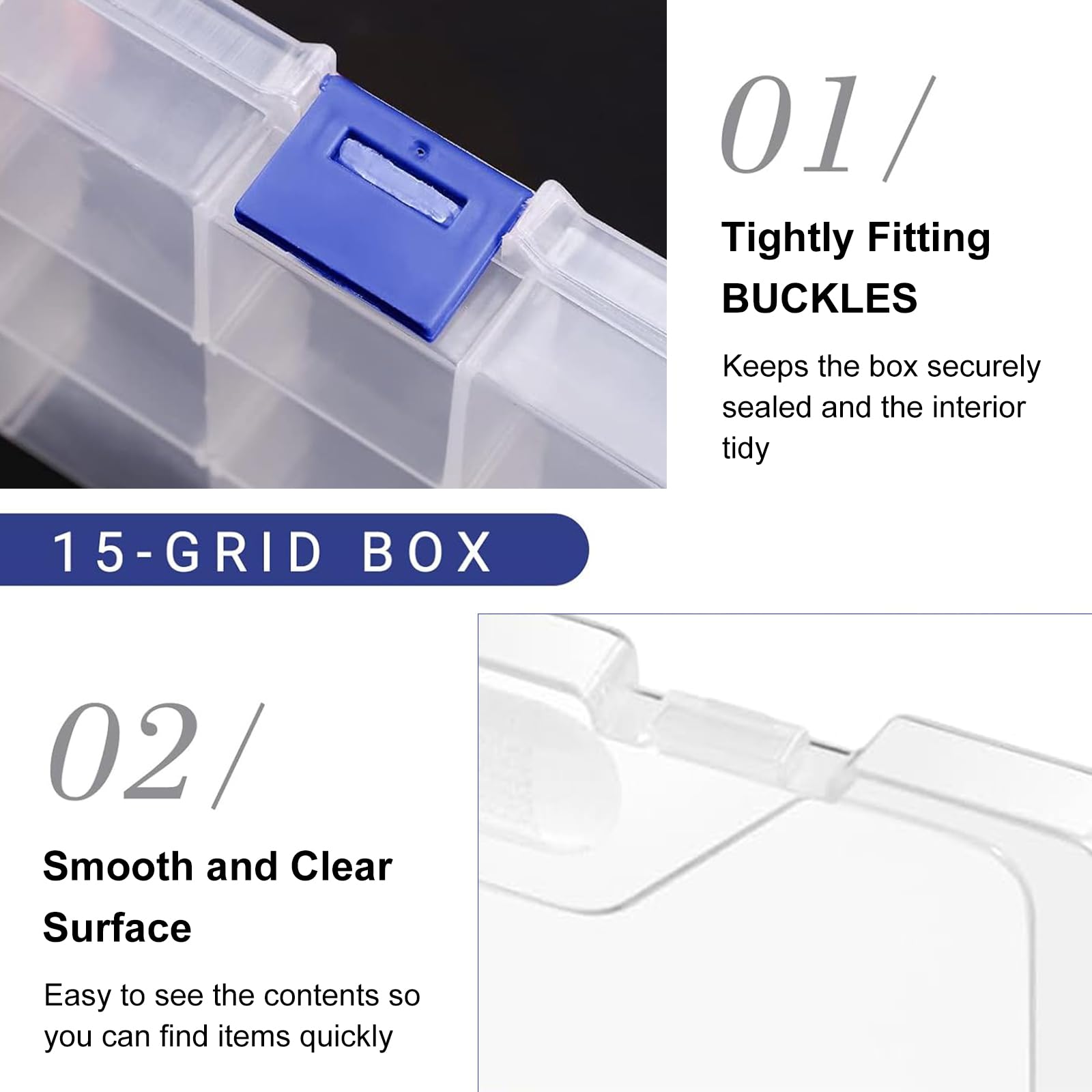 Doukesh 2 Pcs Bead Storage Box, 15 Grids Bead Storage Box with Compartments
