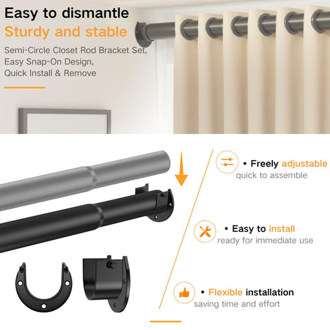 Wardrobe Rail Extendable Clothes Rail Heavy Duty 32mm Clothes Hanging Rod with Brackets and Screws for Wardrobe Cupboard White 68-90cm