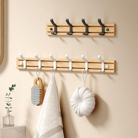 Koomuao Jumuao Bamboo Wall Mounted Coat Rack, 4 Hooks for Hanging Clothes, Bathrobes, Towels, Coats Wall Hook for Entryway, Bedroom, Bathroom