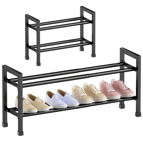2 Tier Expandable Shoe Rack, Adjustable Metal Shoe Storage Organizer