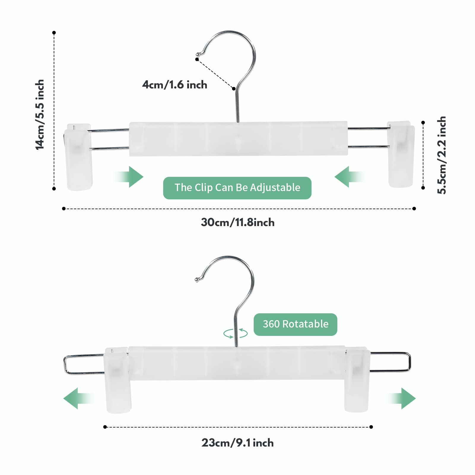 Lamitocs Pack of 10 Clothes Hangers with Strong Non-Slip Adjustable Clips Hooks, Space-Saving Trouser Hangers for Hanging Trousers, Socks, Skirts