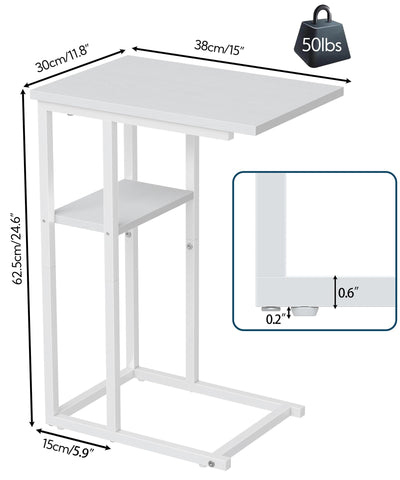 Yusong C Shaped End Table, Side Tables Slide Under Sofa Couch Bed, Small TV Tray Bedside Table for Small Spaces, Living Room, Bedroom, White