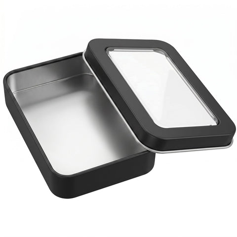 Axafazup Rectangular Hinged Metal Tin Container, Mini Portable Storage Box with Clear Lid, Small Empty Tin for Candy Keys Earrings Organization