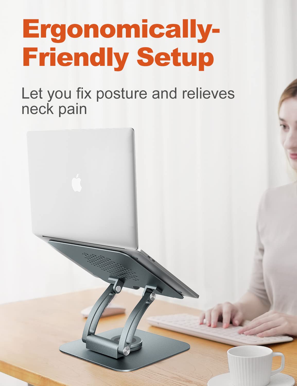 tounee Adjustable Laptop Stand for Desk, Ergonomic Holder with 360° Rotating Base, Portable Aluminum Computer Stand Laptop Riser Compatible with Air