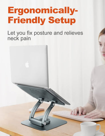 tounee Adjustable Laptop Stand for Desk, Ergonomic Holder with 360° Rotating Base, Portable Aluminum Computer Stand Laptop Riser Compatible with Air