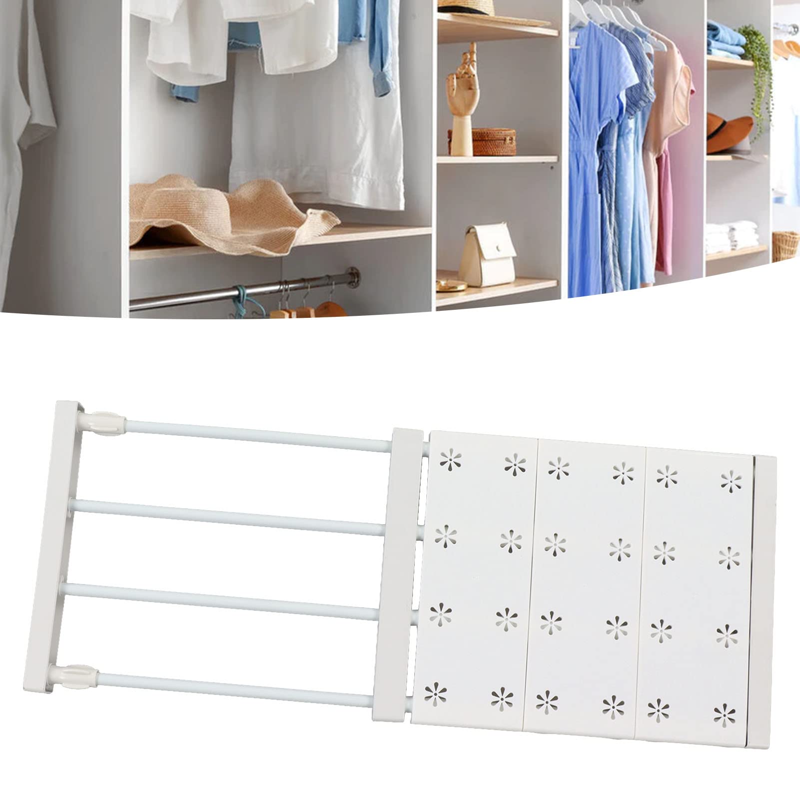 Metal Storage Rack Adjustable Organizer, Expandable Closet Tension Shelf Rod, Expandable Closet Tension Shelf Storage Rack for Cabinet Wardrobe