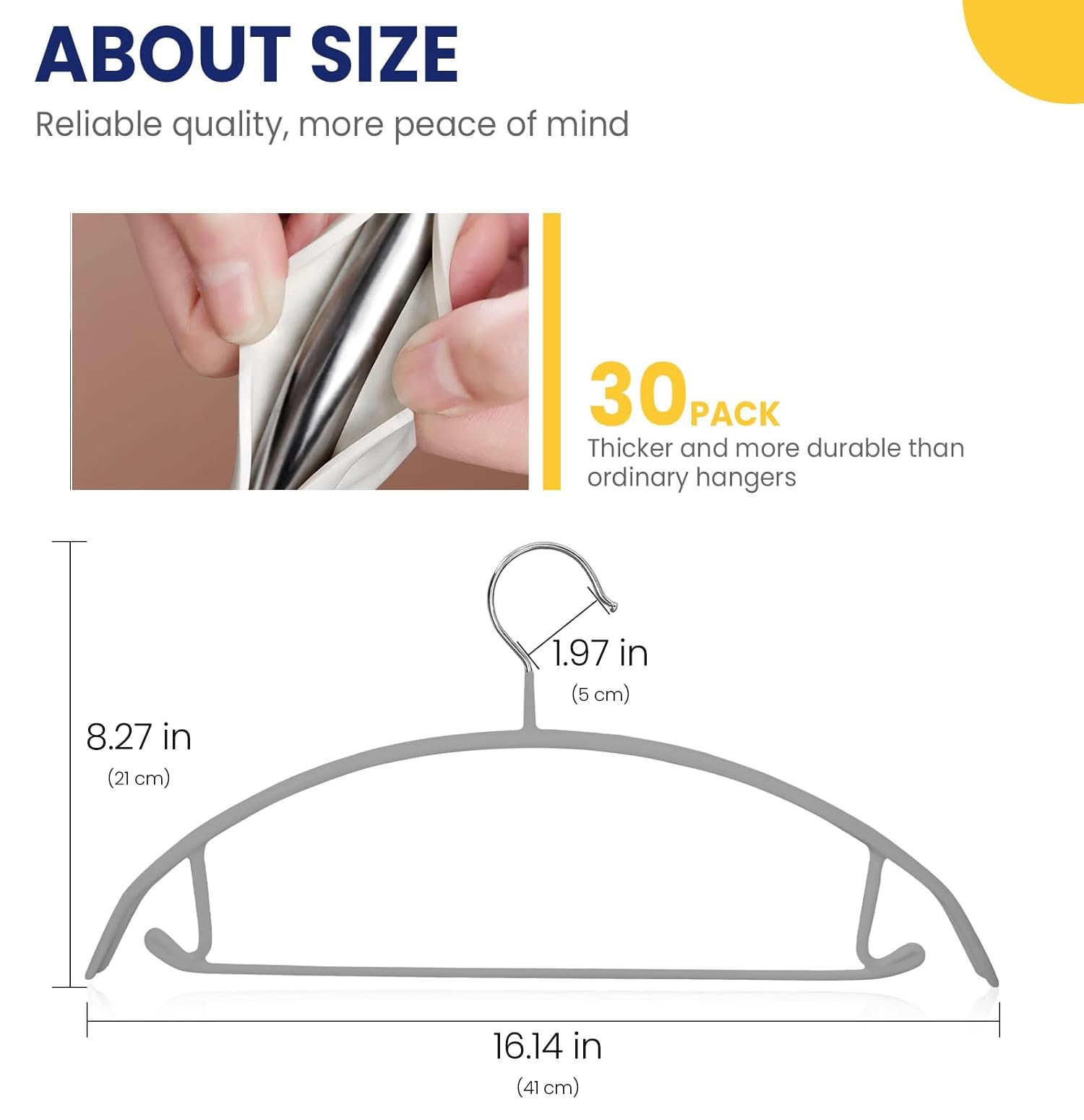 Jiang&Rong 30 Pack Rubber-Coated Non-Slip Metal Hangers (Grey)