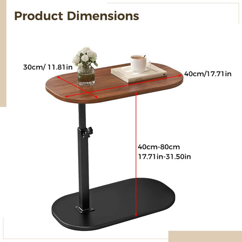 Packool Adjustable C Shaped Sofa Side Table, Swivel End Table for Couch, Modern Mini Table with Wooden Top, Height Adjustable from 45cm to 80cm