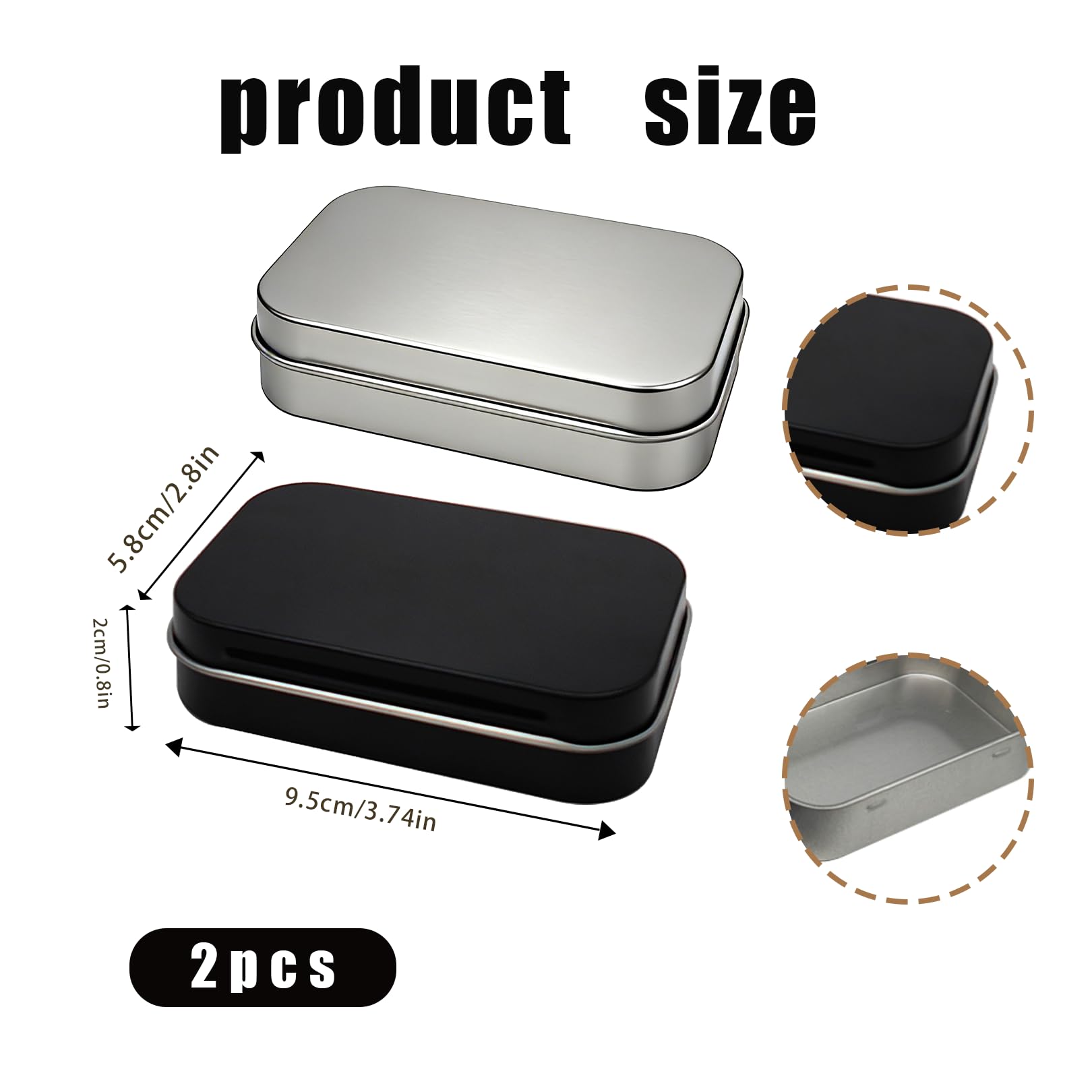 2 Pcs Small Tins with Lids,Hinged Tobacco Tin Metal Tin Rectangular Storage