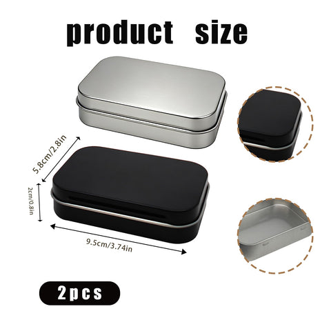 2 Pcs Small Tins with Lids,Hinged Tobacco Tin Metal Tin Rectangular Storage