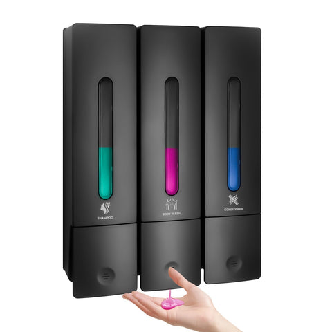 3 Chamber Shampoo and Conditioner Dispenser for Shower, Black(400ML)