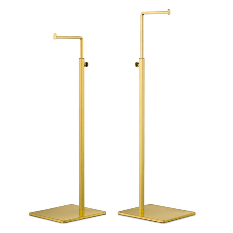 YIFU DISPLAY Purse Display Stand - 2 Pack Polished Gold Counter Adjustable Height Handbag Display Stand- Single Hanging Hook Bag Display