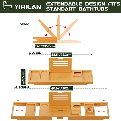 Yirilan Premium Bathtub Tray Caddy, Expandable Bath Tray