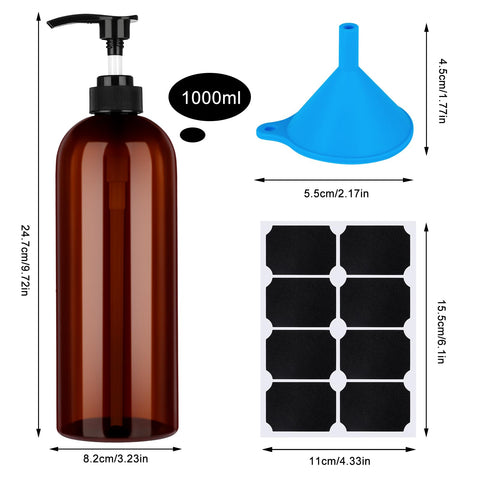 Partideal Pump Bottle Dispenser, 2 Pcs 1000ml/35.2oz Refillable Empty Plastic Amber Bottles
