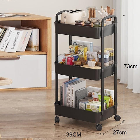 Multibao 3 Tier Storage Trolley Cart on Wheels Plastic Mobile Rolling Trolley For Kitchen Bathroom Laundry Rolling Rack 27D x 39W x 73H CM (White)