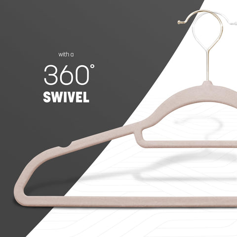 KEPLIN Velvet Hangers 20 Pack - Non-Slip Clothes Hangers with Tie Bar & 360° Hook - Durable & Sturdy, Space-Saving Wardrobe Organisers for Suits