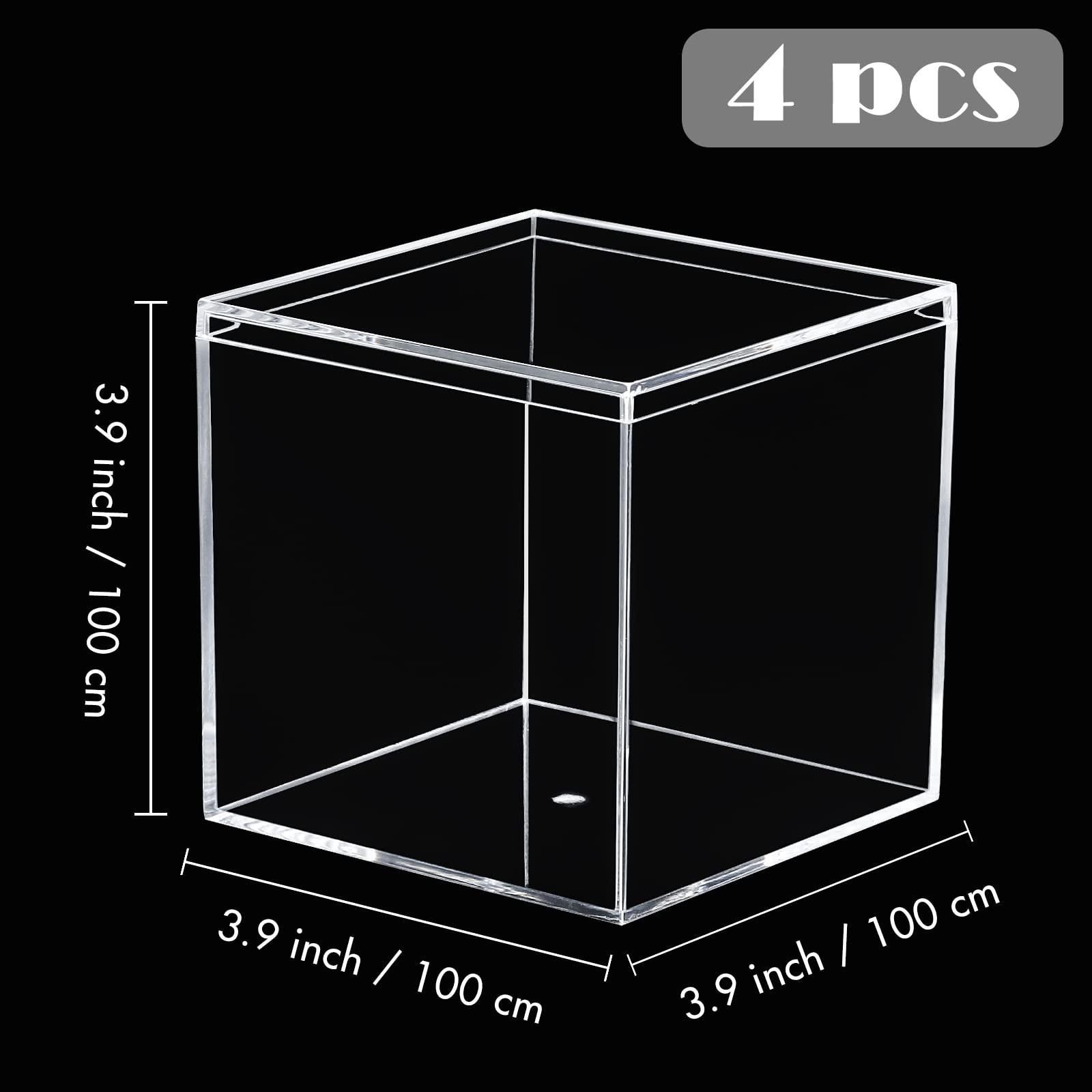 Kamehame Clear Acrylic Display Box with Lid Small Boxes 4 Pcs 10x10x10cm