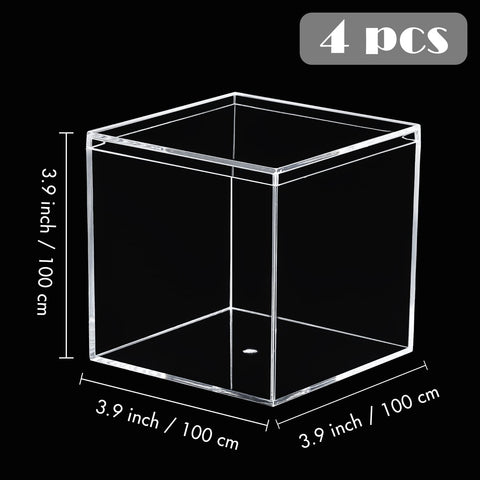 Kamehame Clear Acrylic Display Box with Lid Small Boxes 4 Pcs 10x10x10cm