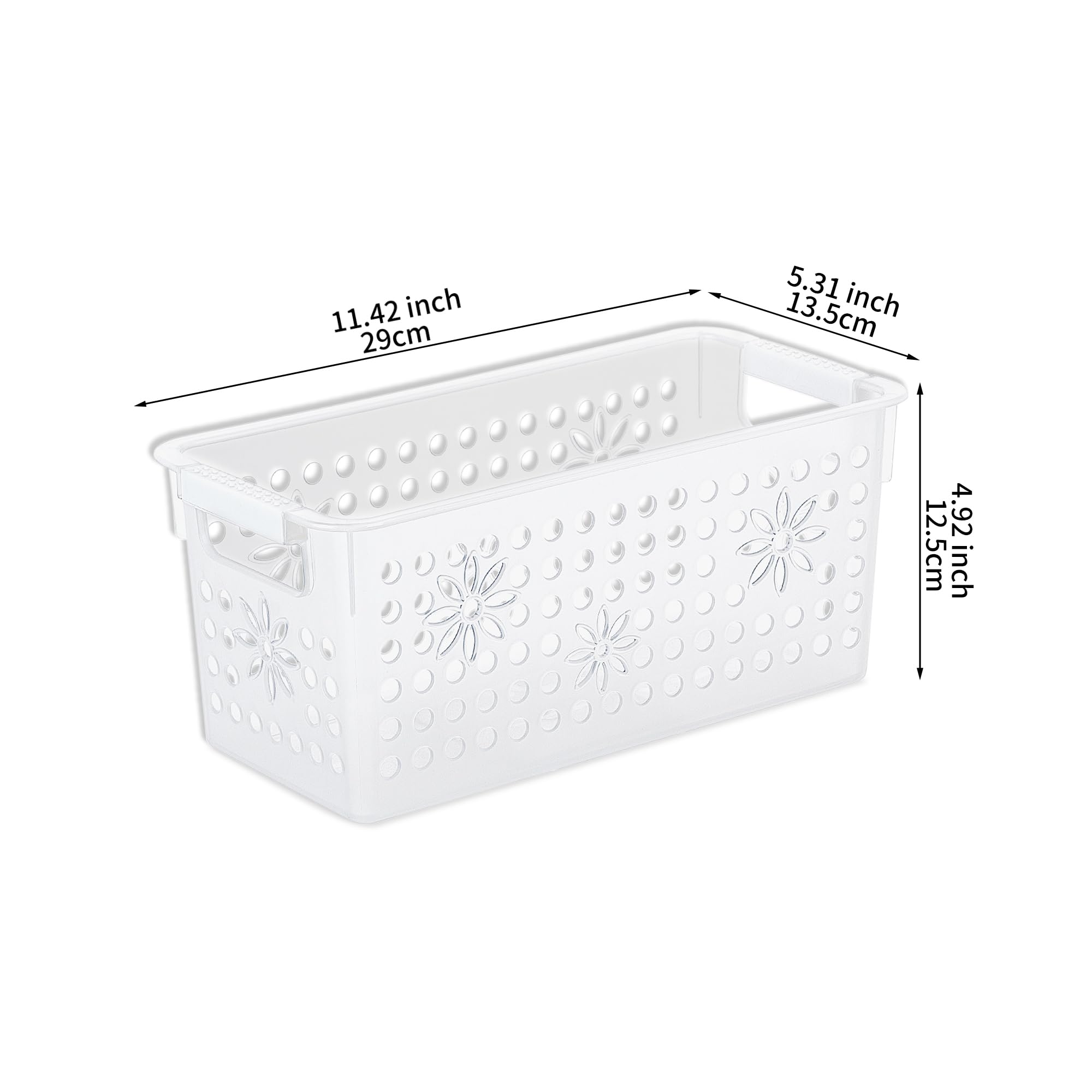 Cetomo Plastic Storage Box, Storage Baskets with Handle, Shelf Basket Organizer with Hole, Open Top Storage Bin for Home Kitchen Office, Transparent