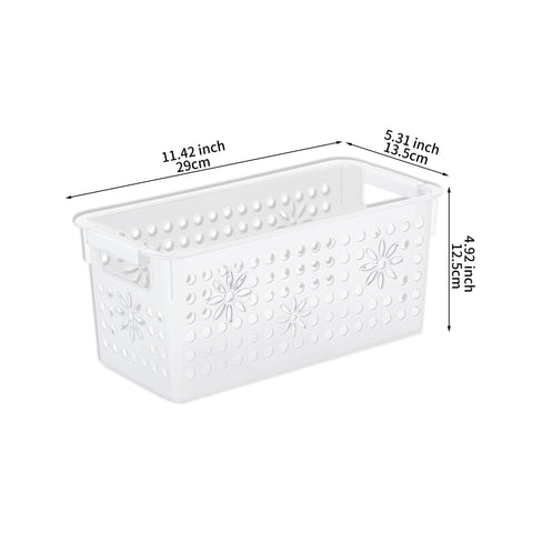 Cetomo Plastic Storage Box, Storage Baskets with Handle, Shelf Basket Organizer with Hole, Open Top Storage Bin for Home Kitchen Office, Transparent