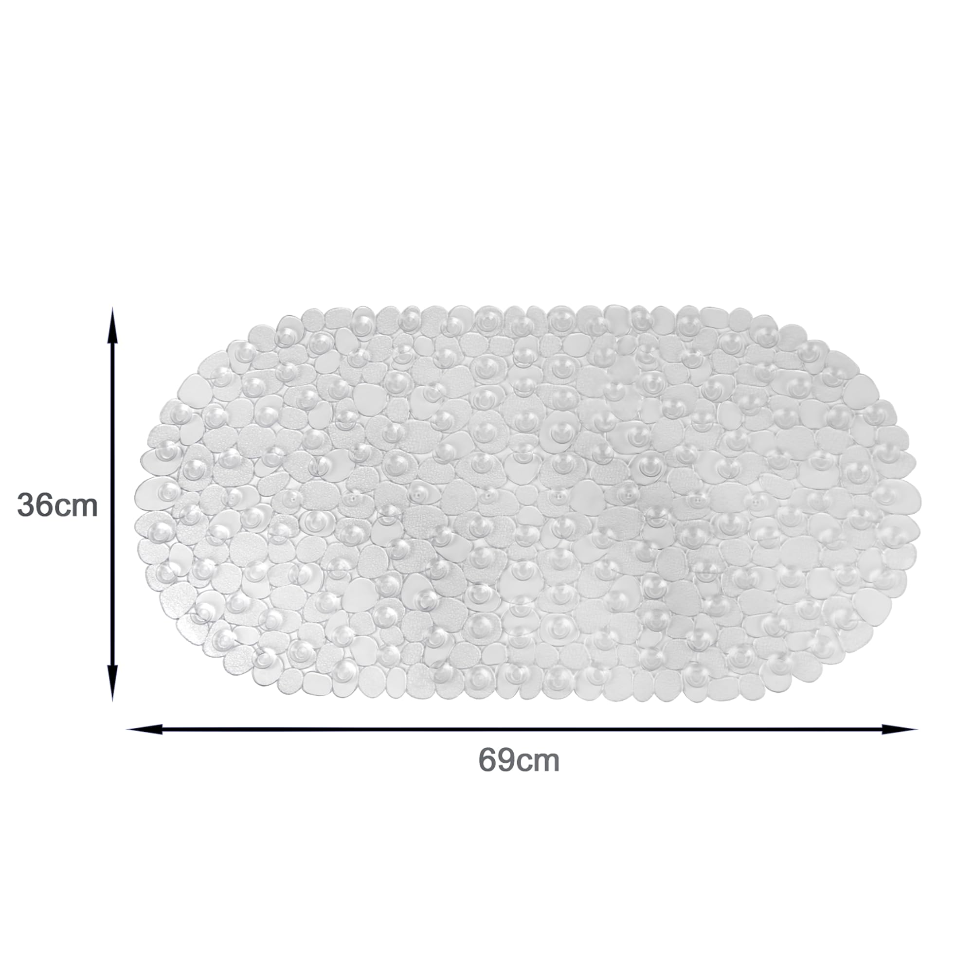 WELTRXE Non Slip Bath Mats for Inside Bath, 69 x 36 cm Clear Pebble Bath Mat Non Slip Anti Mould, Anti Slip Shower Mat
