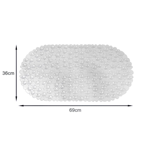 WELTRXE Non Slip Bath Mats for Inside Bath, 69 x 36 cm Clear Pebble Bath Mat Non Slip Anti Mould, Anti Slip Shower Mat