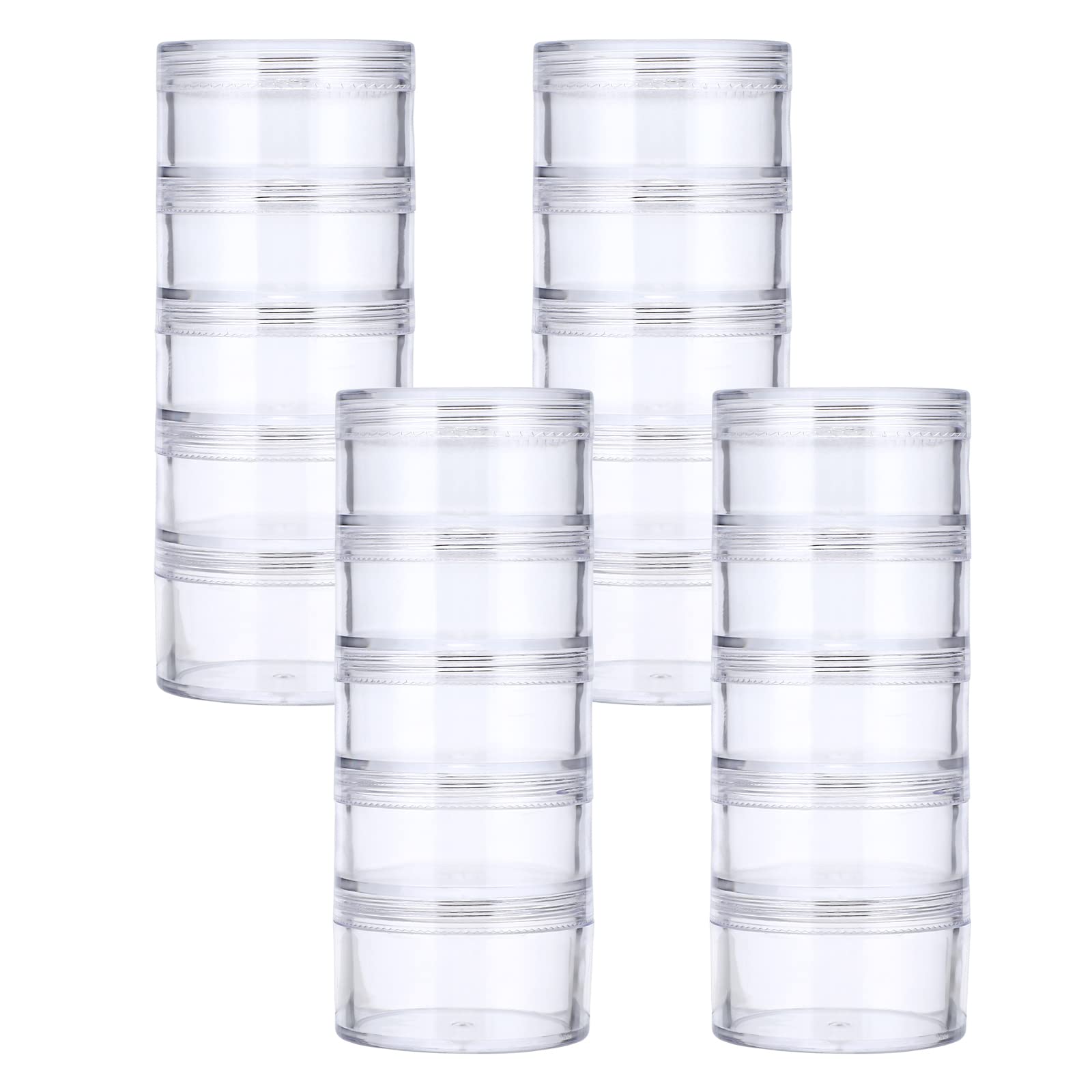 SUMTree 4 Packs 5 Slot Clear Plastic Round Storage Jars, Mini Jars, Large